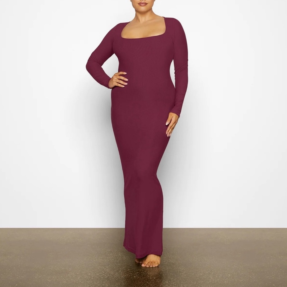 SKIMS Wine Long Sleeve Lounge Dress XL